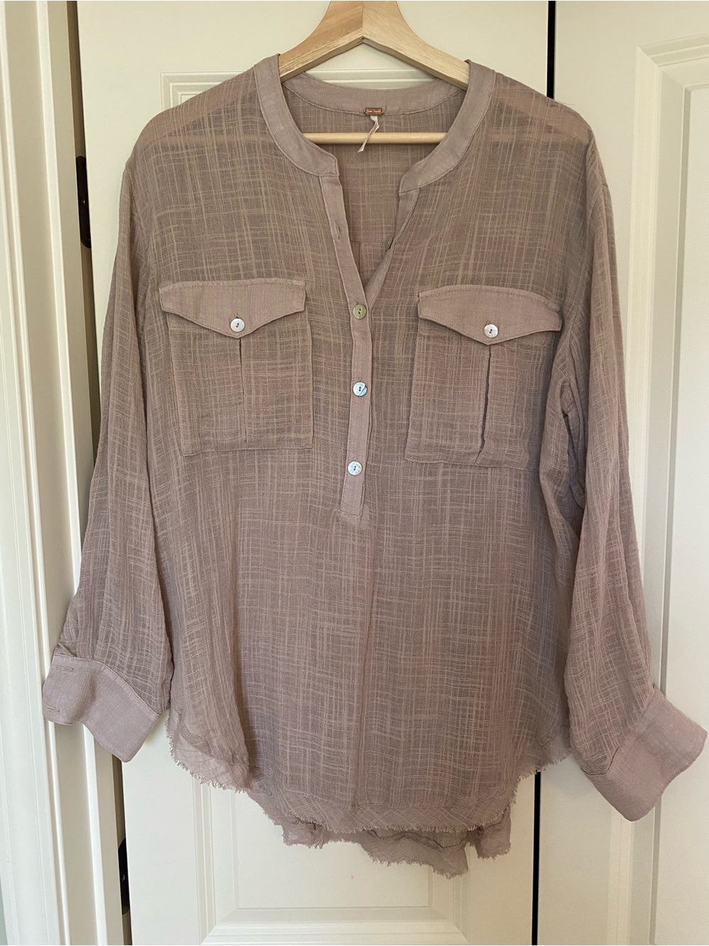 Free People Women's Light Taupe Gauze Pullover Blouse